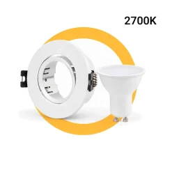 KIT - Aro downlight basculante Ø75mm + Bombilla GU10 5W + Casquillo GU10