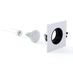 KIT Aro downlight cuadrado 93x93mm + Bombilla GU10 6W + Portalámparas