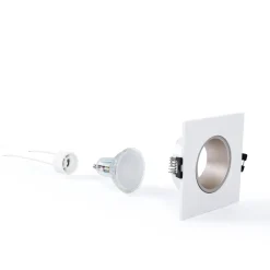 KIT Aro downlight cuadrado 93x93mm + Bombilla GU10 6W + Portalámparas
