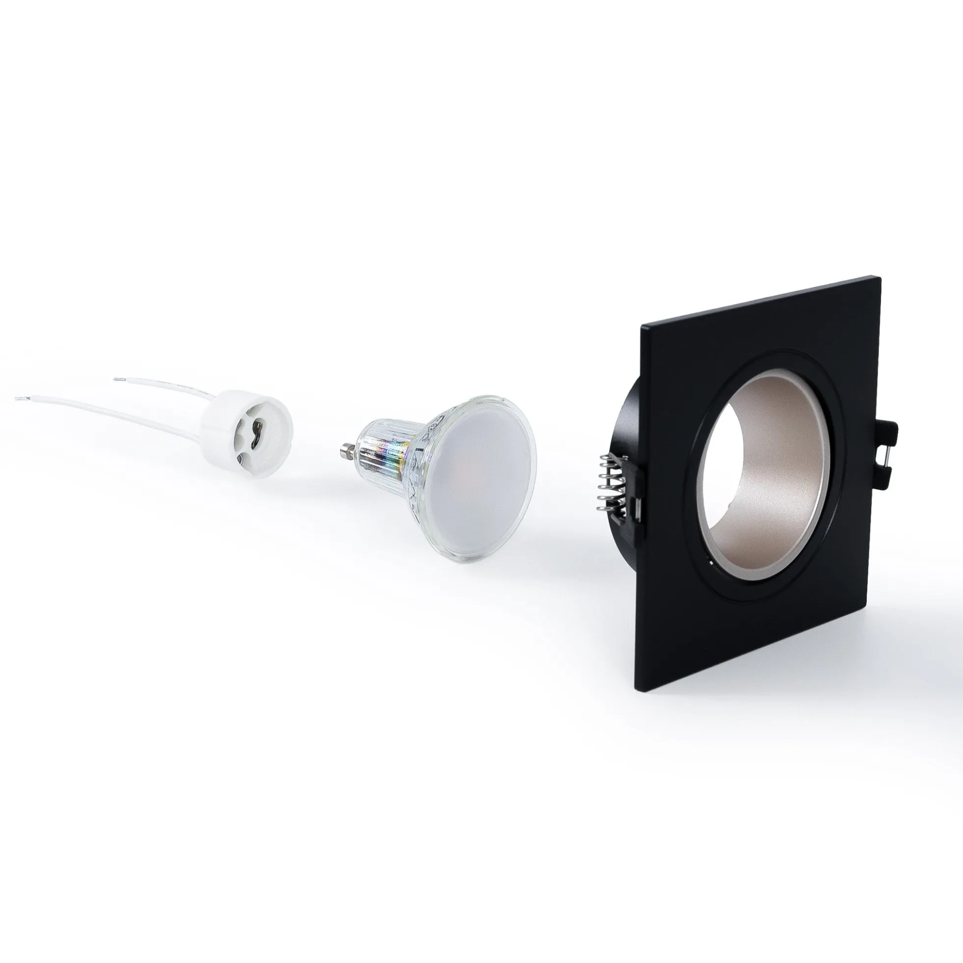KIT Aro downlight cuadrado 93x93mm + Bombilla GU10 6W + Portalámparas