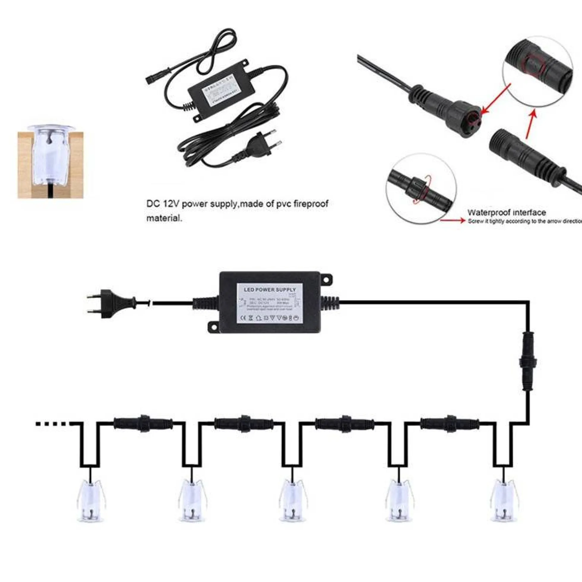 Kit 6 focos LED empotrables escalera o suelo 0,4W 12V-DC IP67