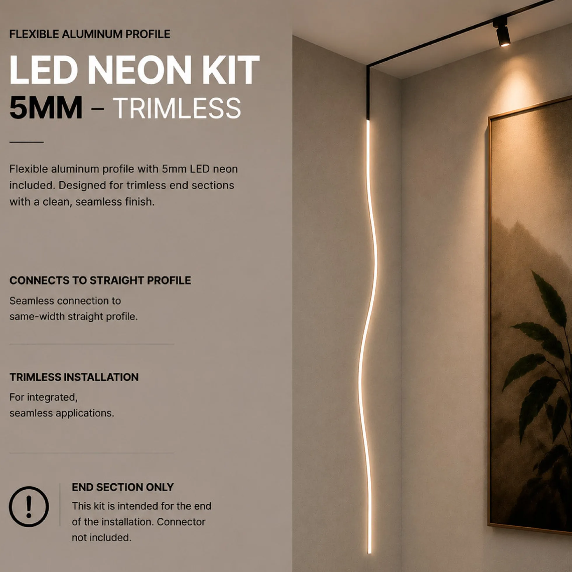 Kit - Perfil flexible de aluminio + neón LED - 5mm - 1 metro