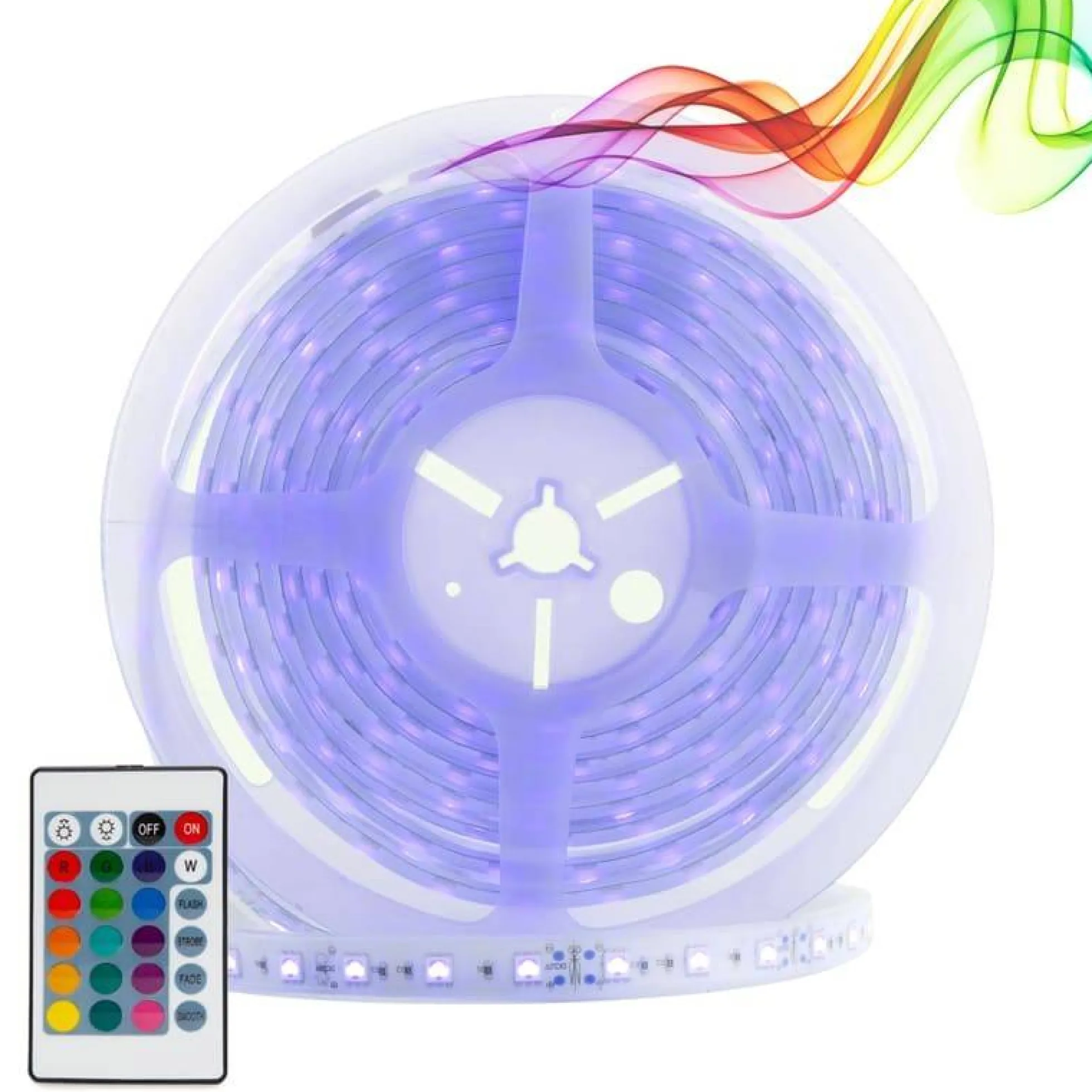 Kit tira LED RGB 5m con fuente, mando y controlador compatible 12V y 24V