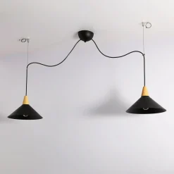 Lampara colgante doble metal y madera  "Selroom" - 2xE27