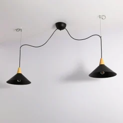 Lampara colgante doble metal y madera  