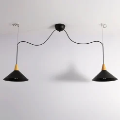 Lampara colgante doble metal y madera  