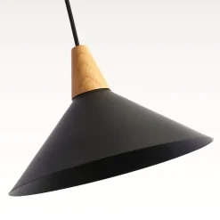 Lampara colgante doble metal y madera  