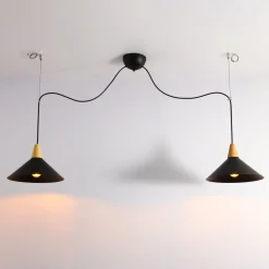Lampara colgante doble metal y madera  