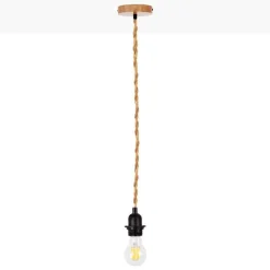 Lámpara colgante de madera y cuerda para bombilla E27 130cm