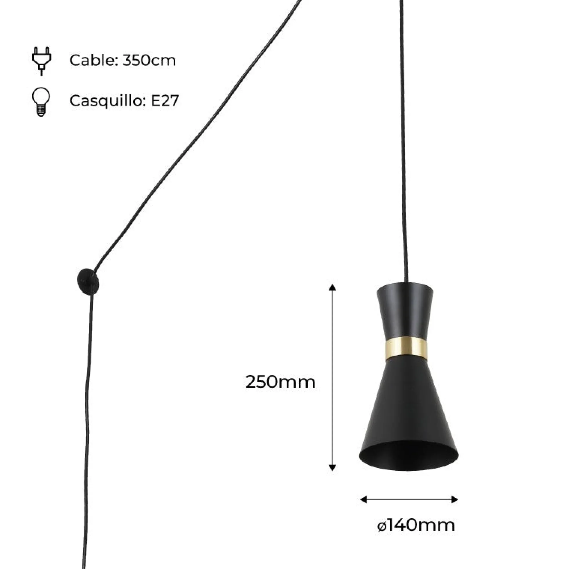 Lámpara colgante de metal con enchufe "Mir" - E27