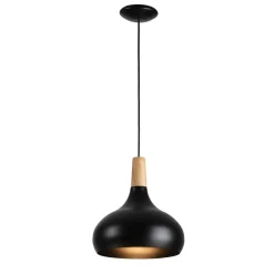 Lámpara colgante de metal y madera 