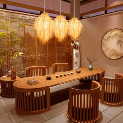 Lámpara colgante de mimbre estilo oriental 