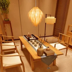 Lámpara colgante de mimbre estilo oriental 