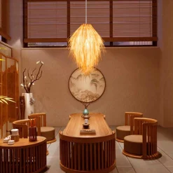 Lámpara colgante de mimbre estilo oriental 
