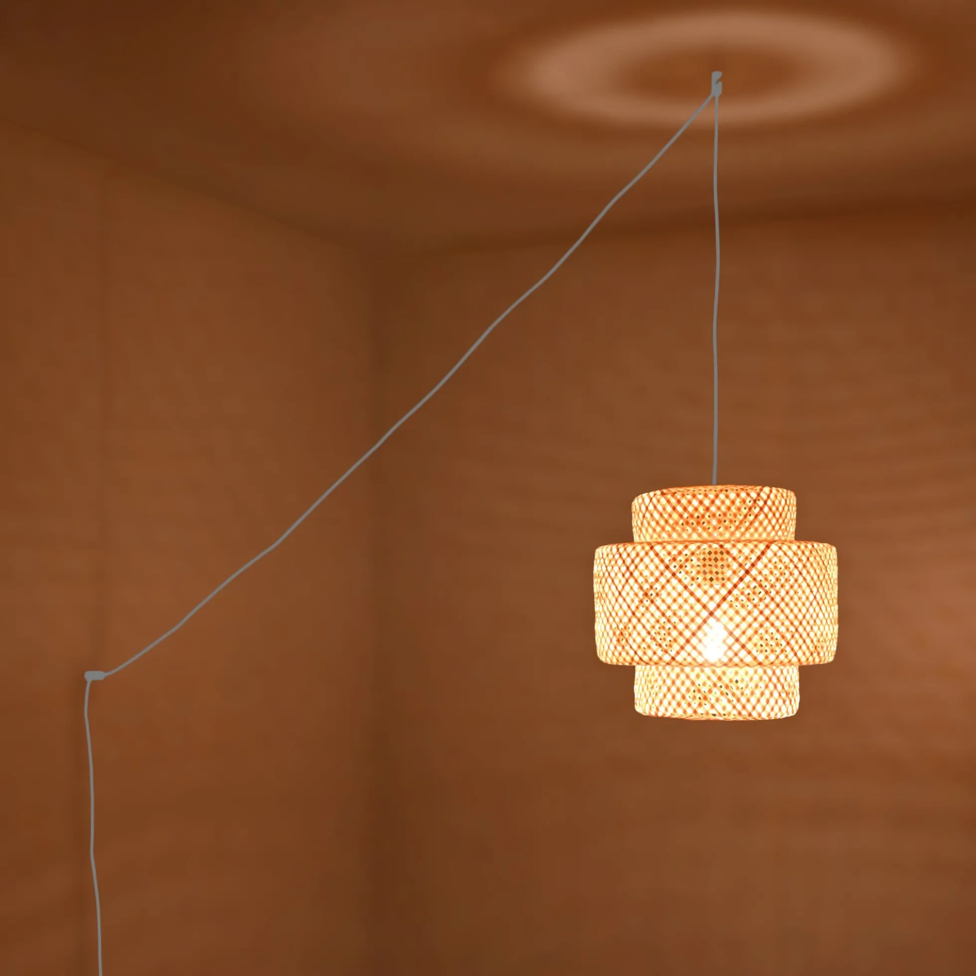 Lámpara colgante de mimbre "JENSEN" - Ø40cm - Con interruptor y enchufe - E27