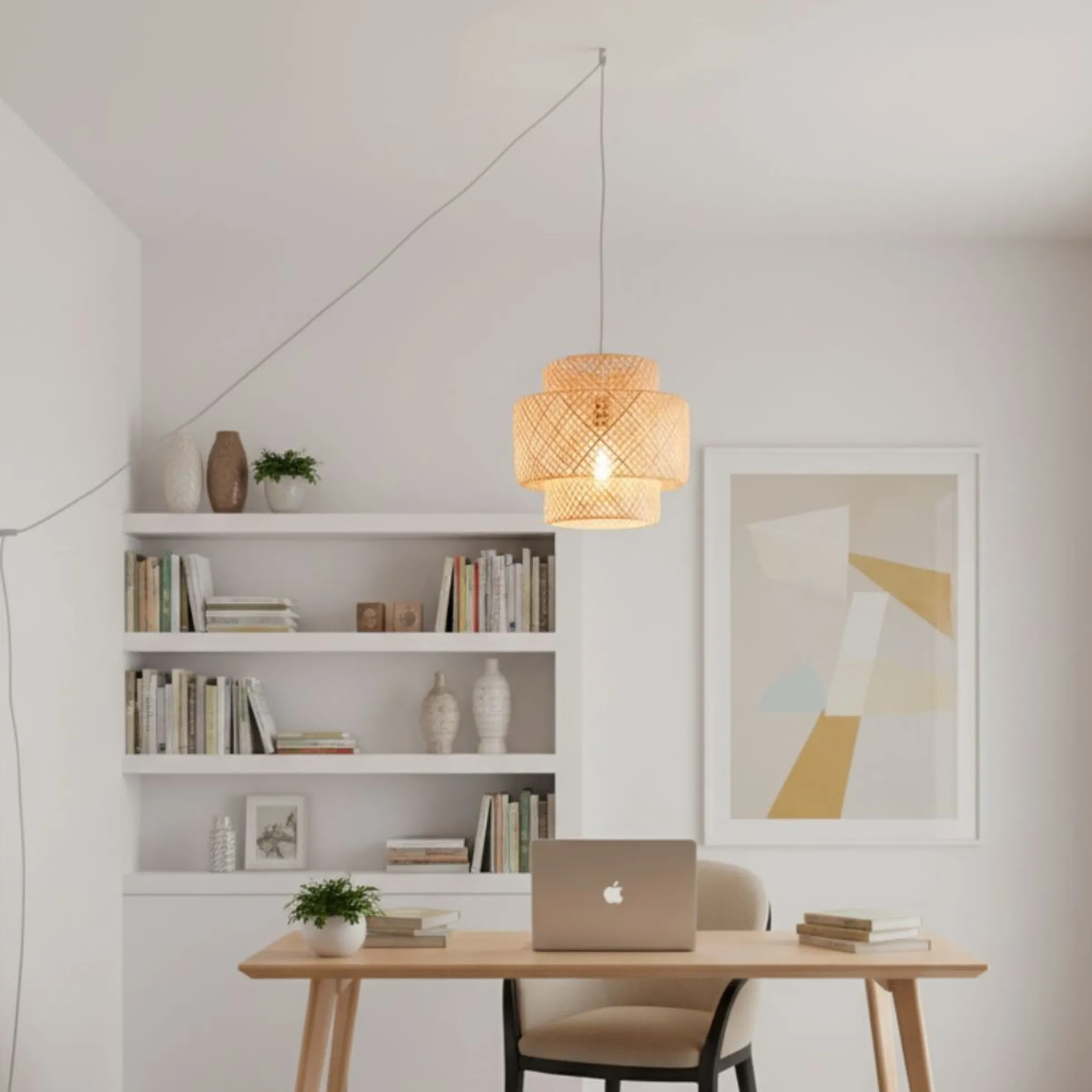 Lámpara colgante de mimbre "JENSEN" - Ø40cm - Con interruptor y enchufe - E27