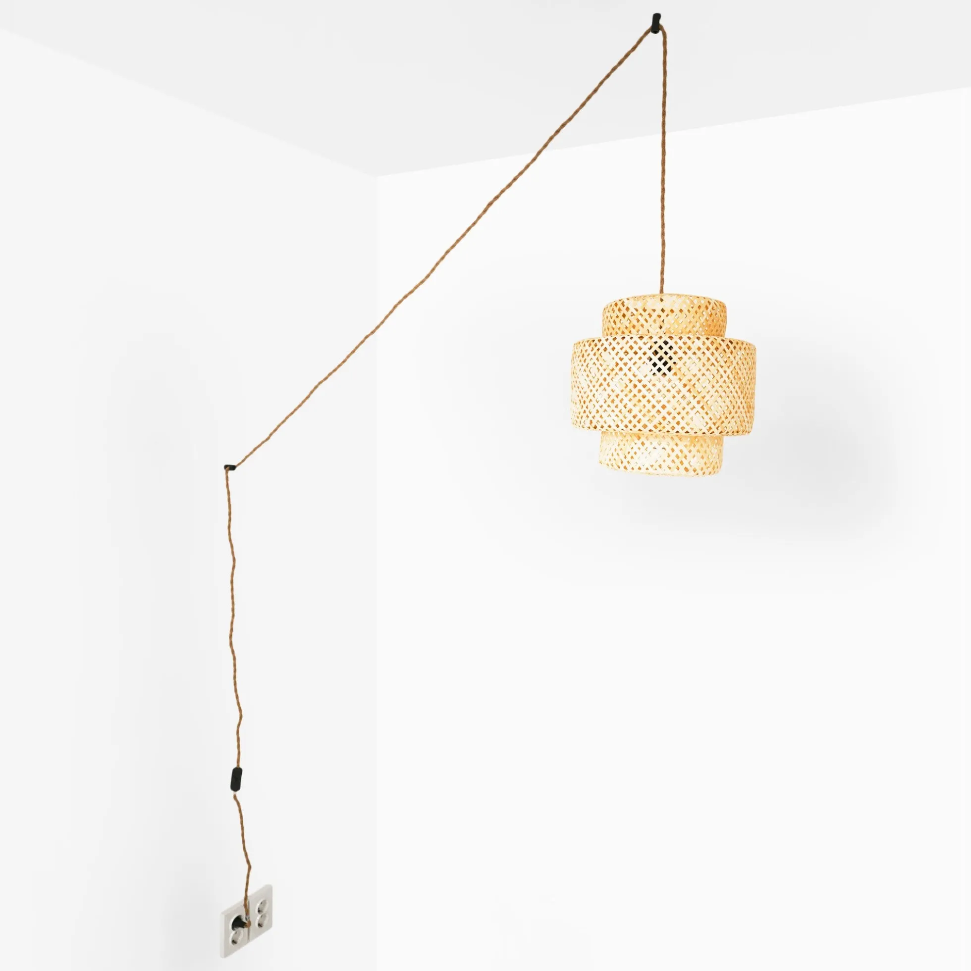 Lámpara colgante de mimbre "JENSEN" - Ø40cm - Con interruptor y enchufe - E27