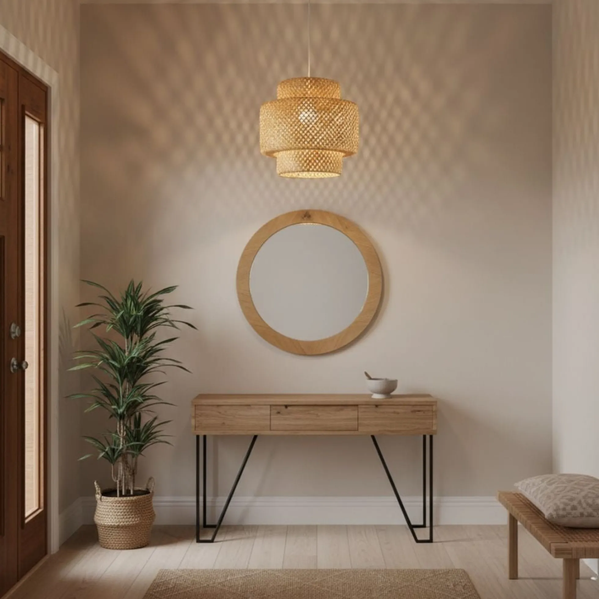 Lámpara colgante de mimbre "JENSEN" - Ø40cm - E27