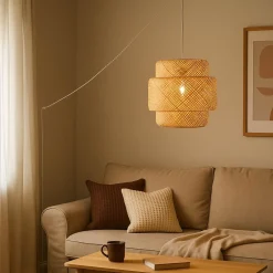 Lámpara colgante de mimbre "JENSEN" - Ø50cm - Con interruptor y enchufe - E27