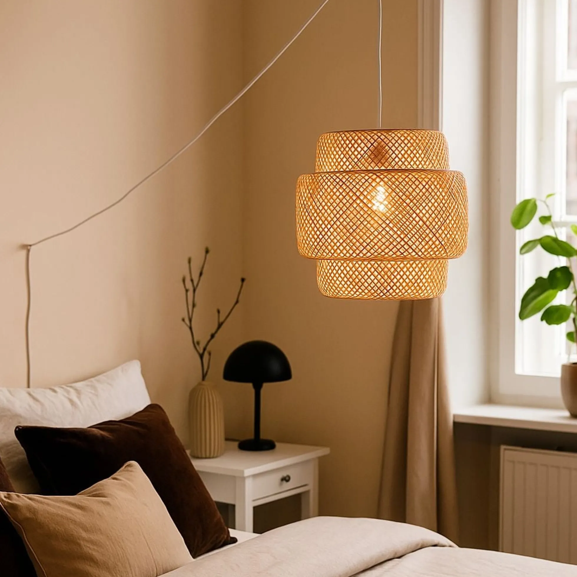 Lámpara colgante de mimbre "JENSEN" - Ø50cm - Con interruptor y enchufe - E27
