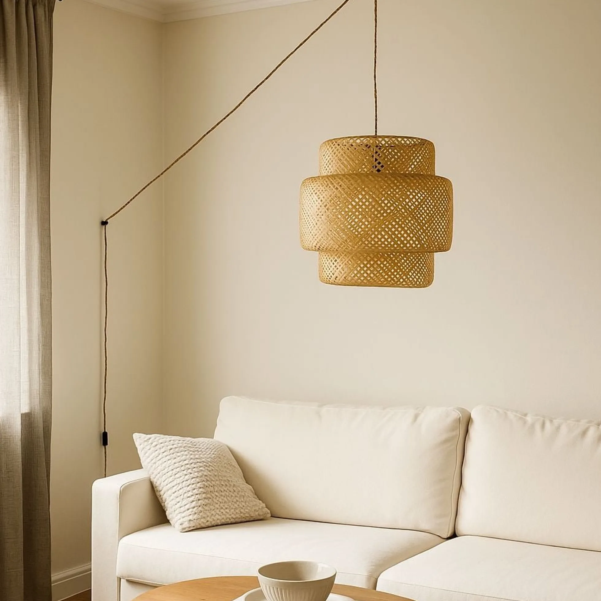 Lámpara colgante de mimbre "JENSEN" - Ø50cm - Con interruptor y enchufe - E27