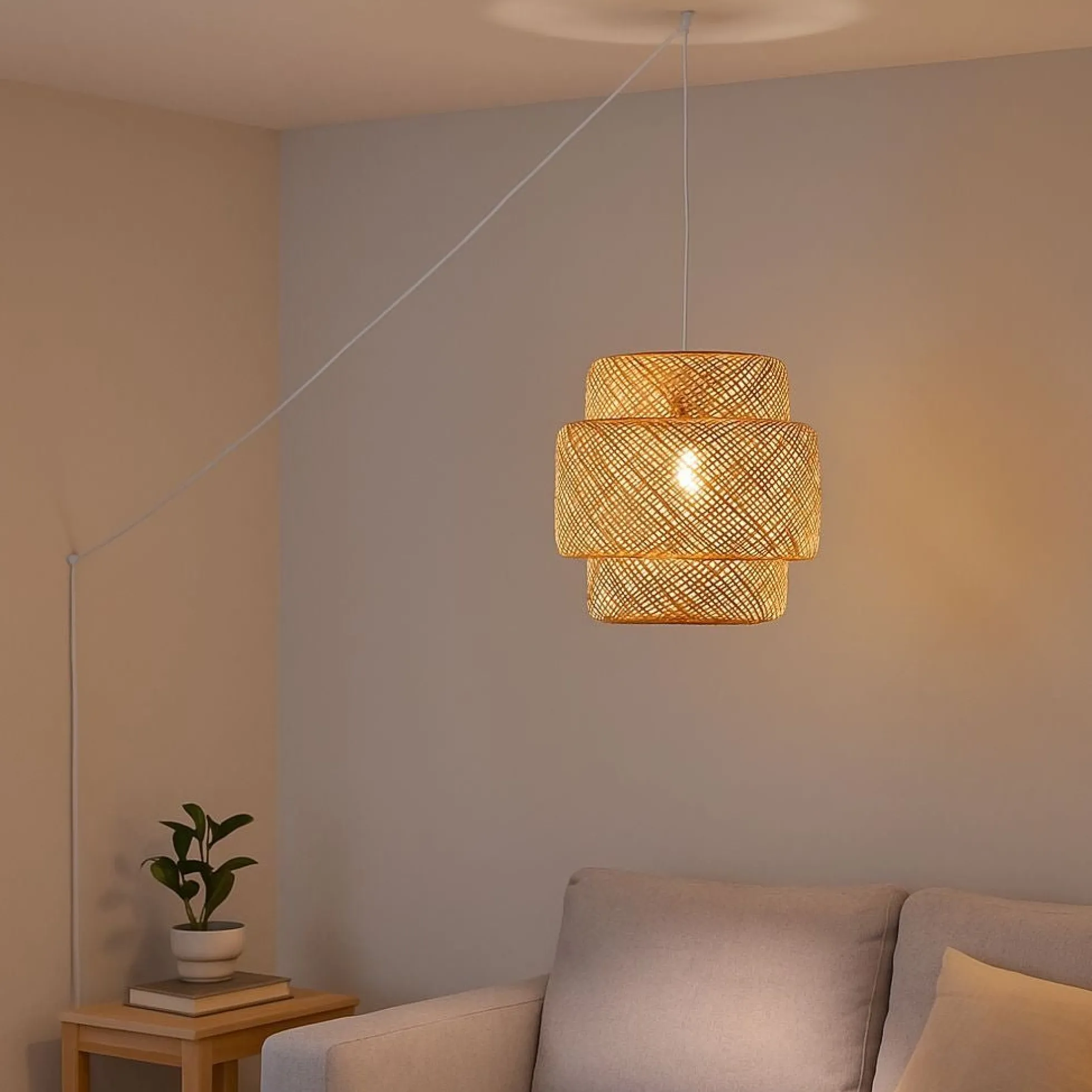 Lámpara colgante de mimbre "JENSEN" - Ø50cm - Con interruptor y enchufe - E27