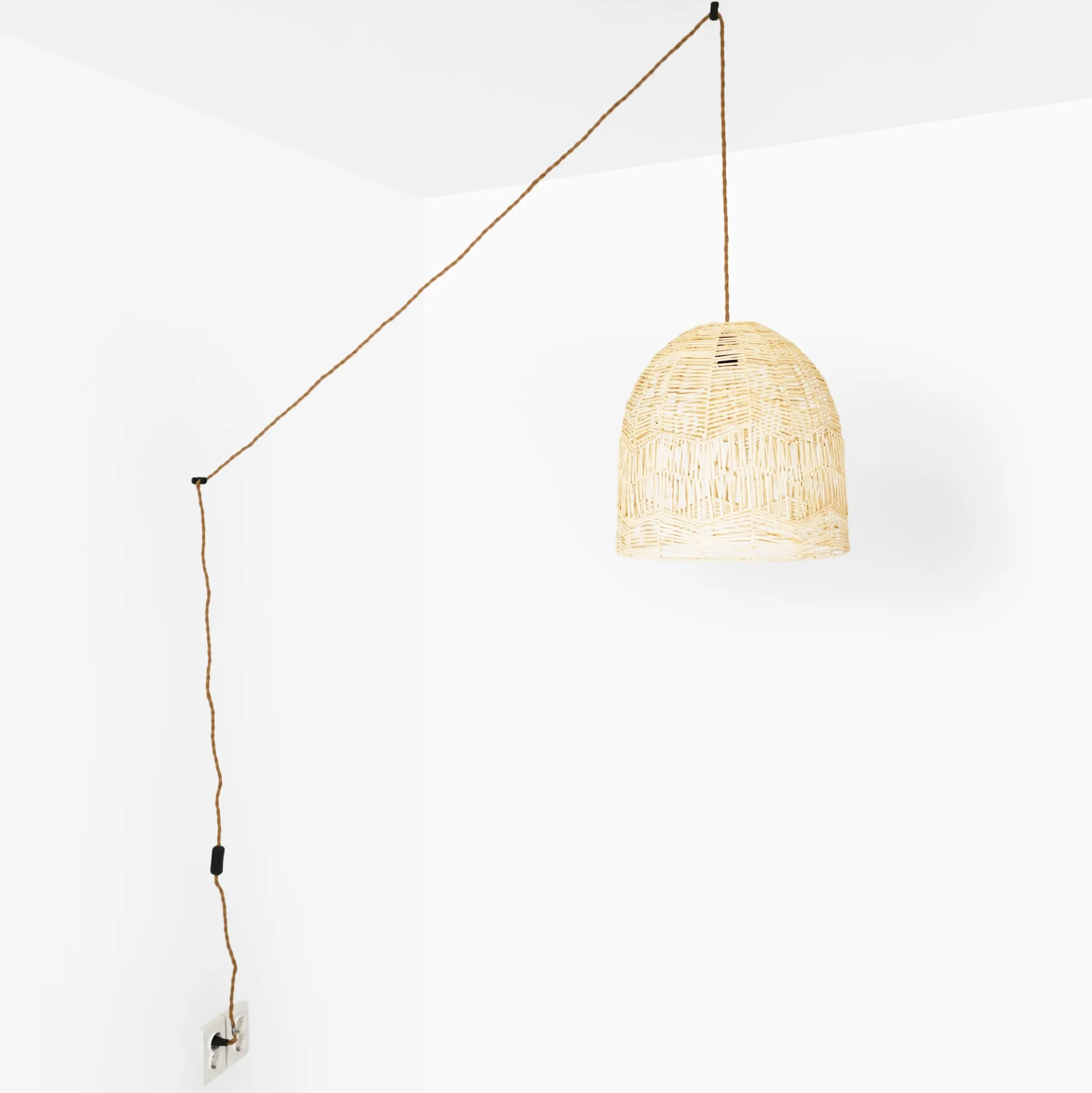 Lámpara colgante de mimbre "NORMA" - Ø45cm - Con interruptor y enchufe - E27