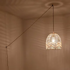 Lámpara colgante de mimbre "NORMA" - Ø35cm - Con interruptor y enchufe - E27