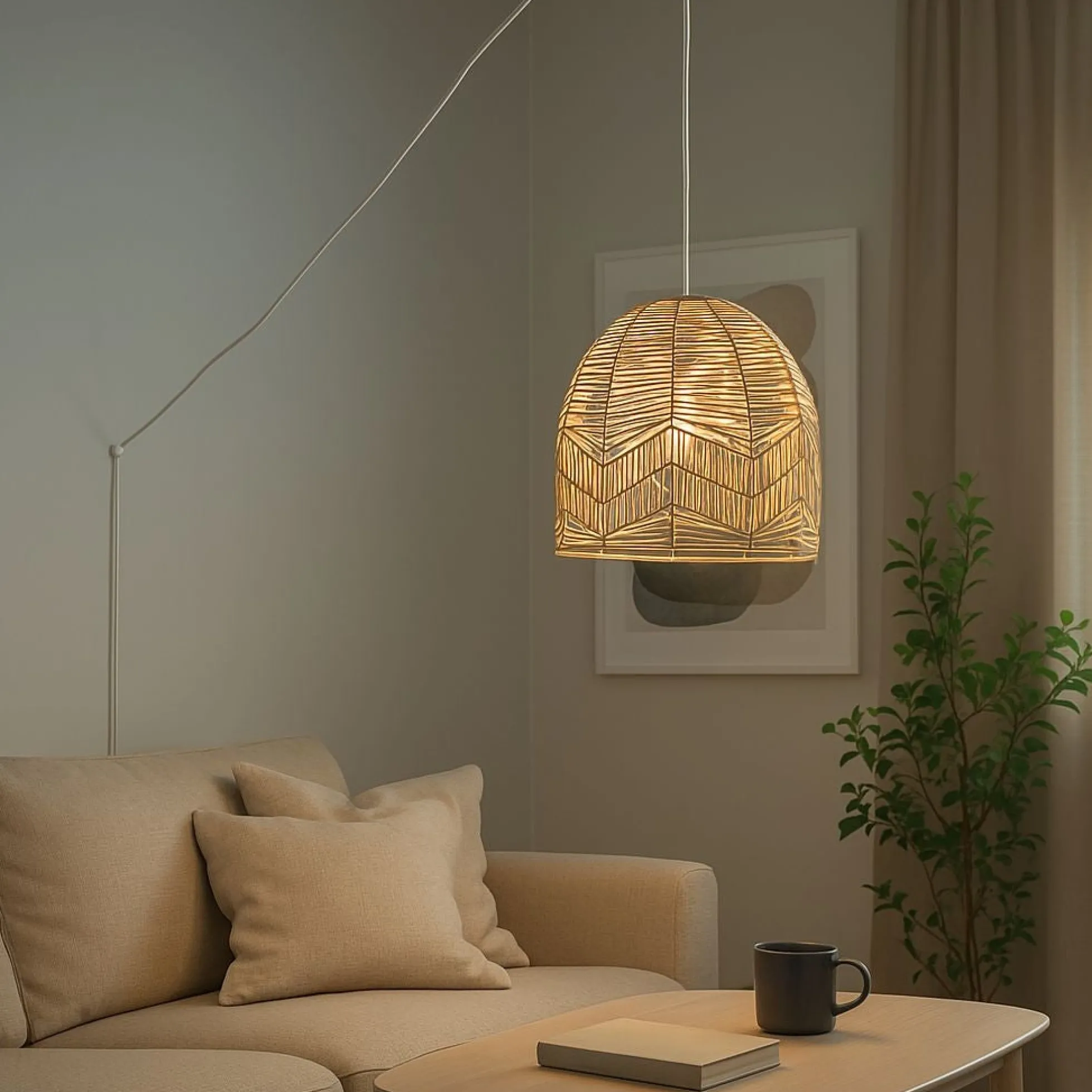 Lámpara colgante de mimbre "NORMA" - Ø35cm - Con interruptor y enchufe - E27