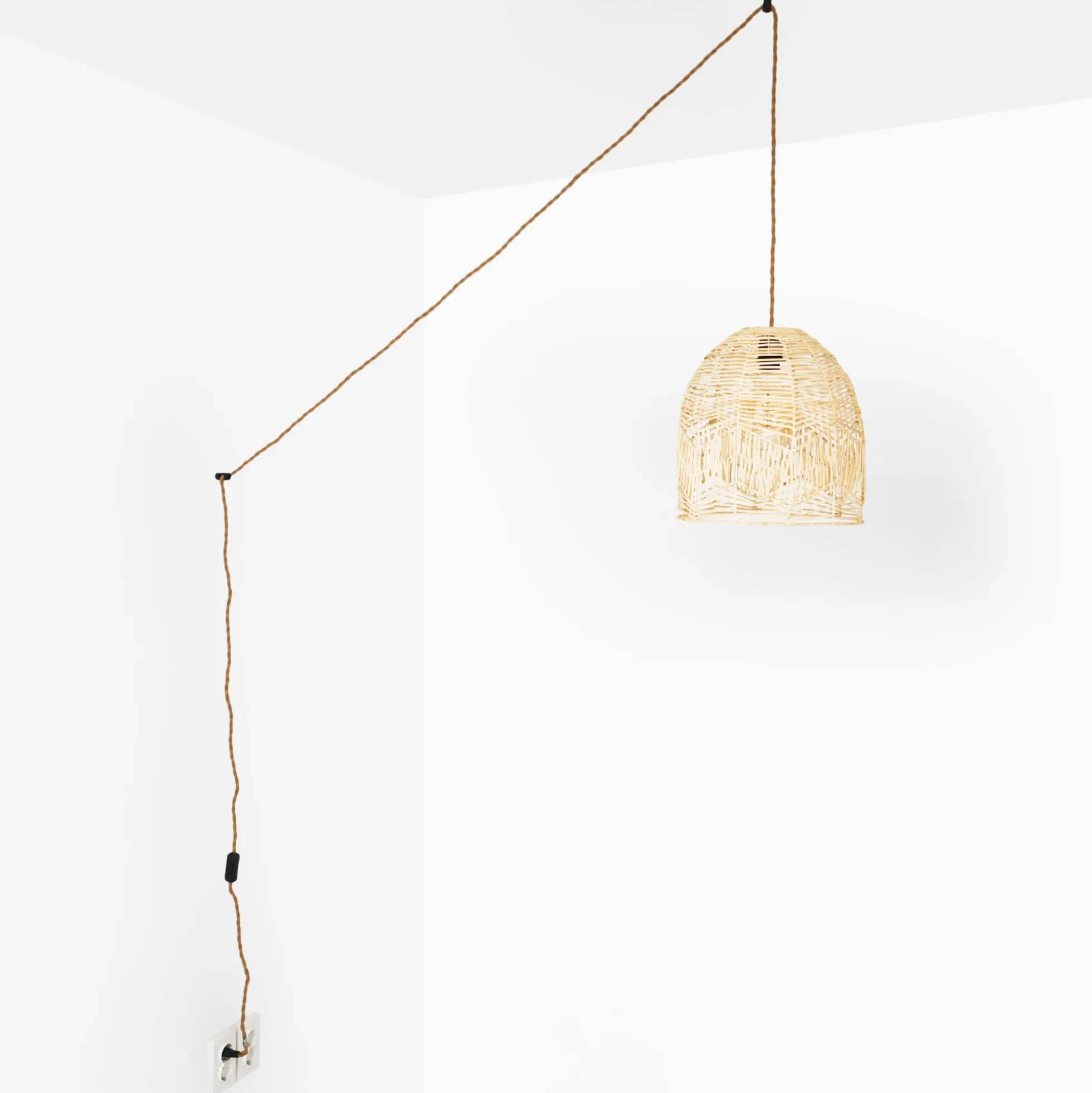 Lámpara colgante de mimbre "NORMA" - Ø35cm - Con interruptor y enchufe - E27