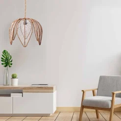 Lámpara colgante de ratán en forma de flor 