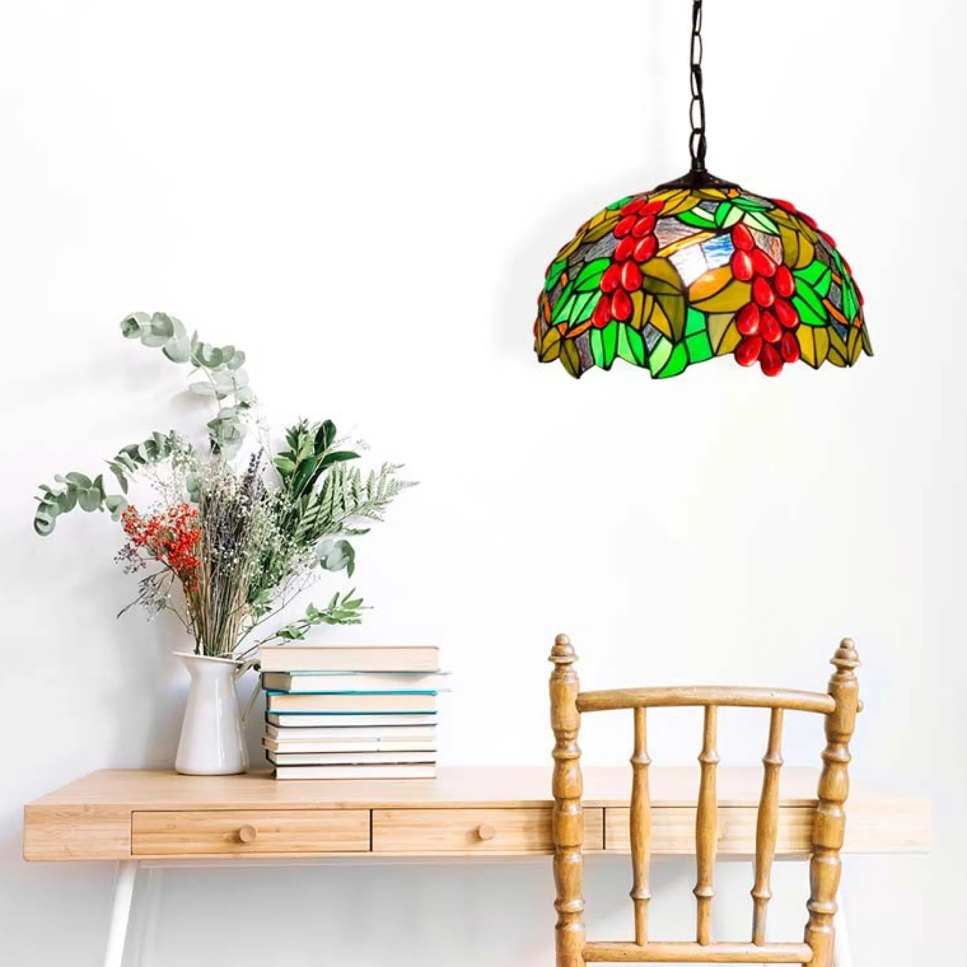 Lámpara colgante inspiración "Tiffany" con mosaico frutal en cristal
