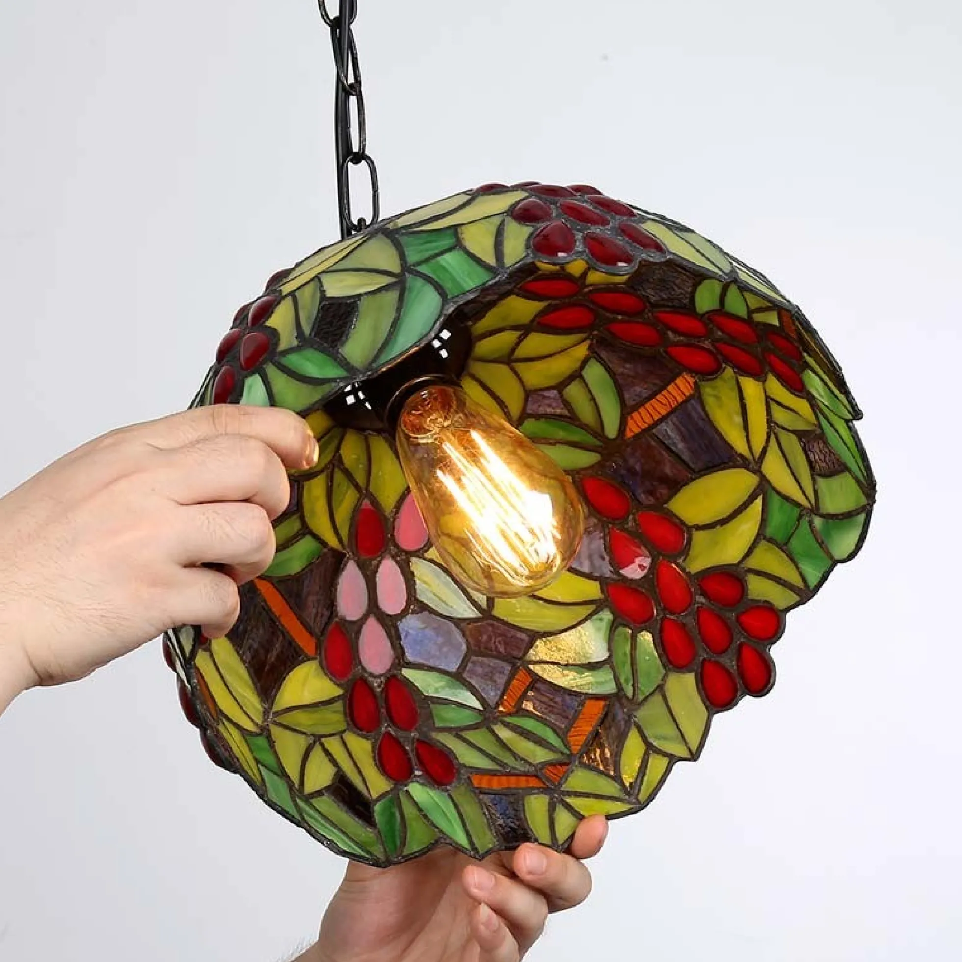 Lámpara colgante inspiración "Tiffany" con mosaico frutal en cristal