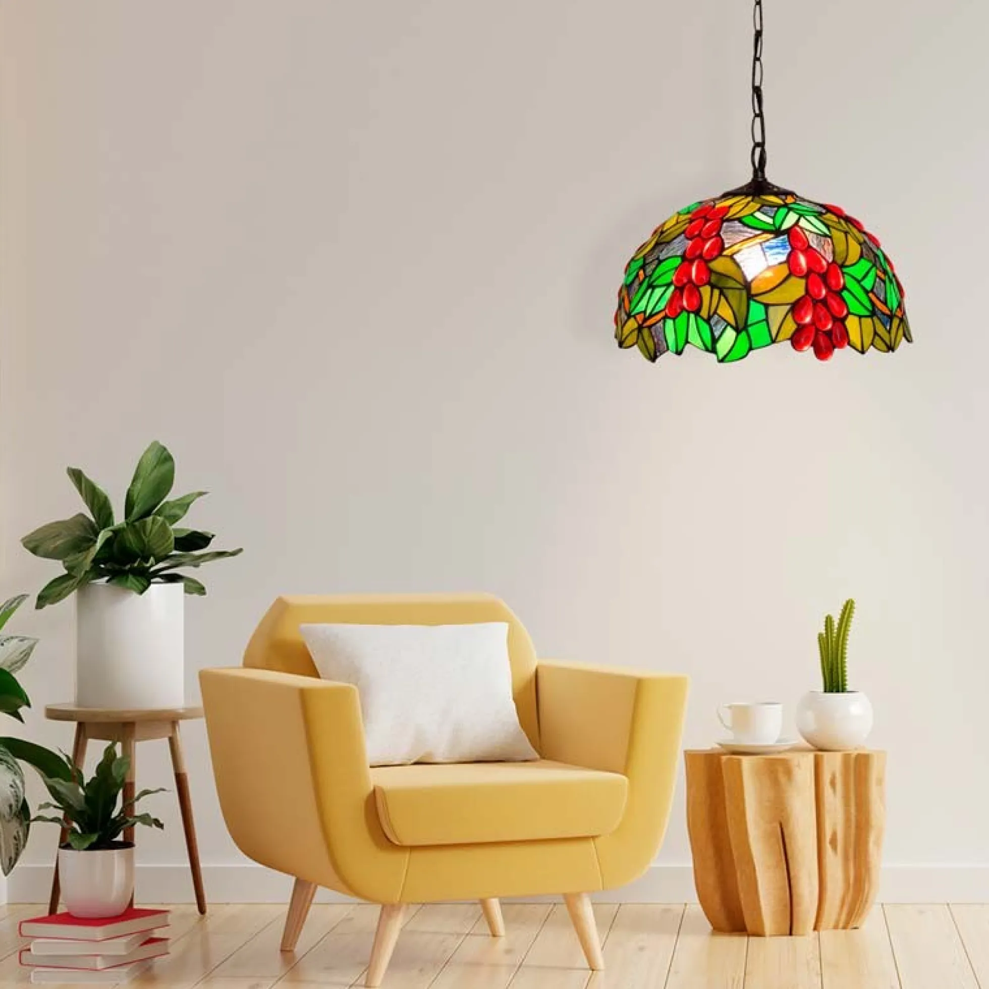 Lámpara colgante inspiración "Tiffany" con mosaico frutal en cristal