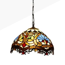 Lámpara colgante inspiración "Tiffany" con mosaico floral en cristal