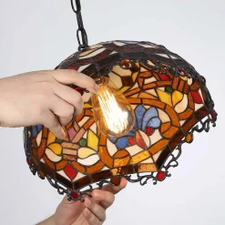 Lámpara colgante inspiración "Tiffany" con mosaico floral en cristal
