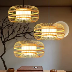 Lámpara colgante japonesa de bambú 