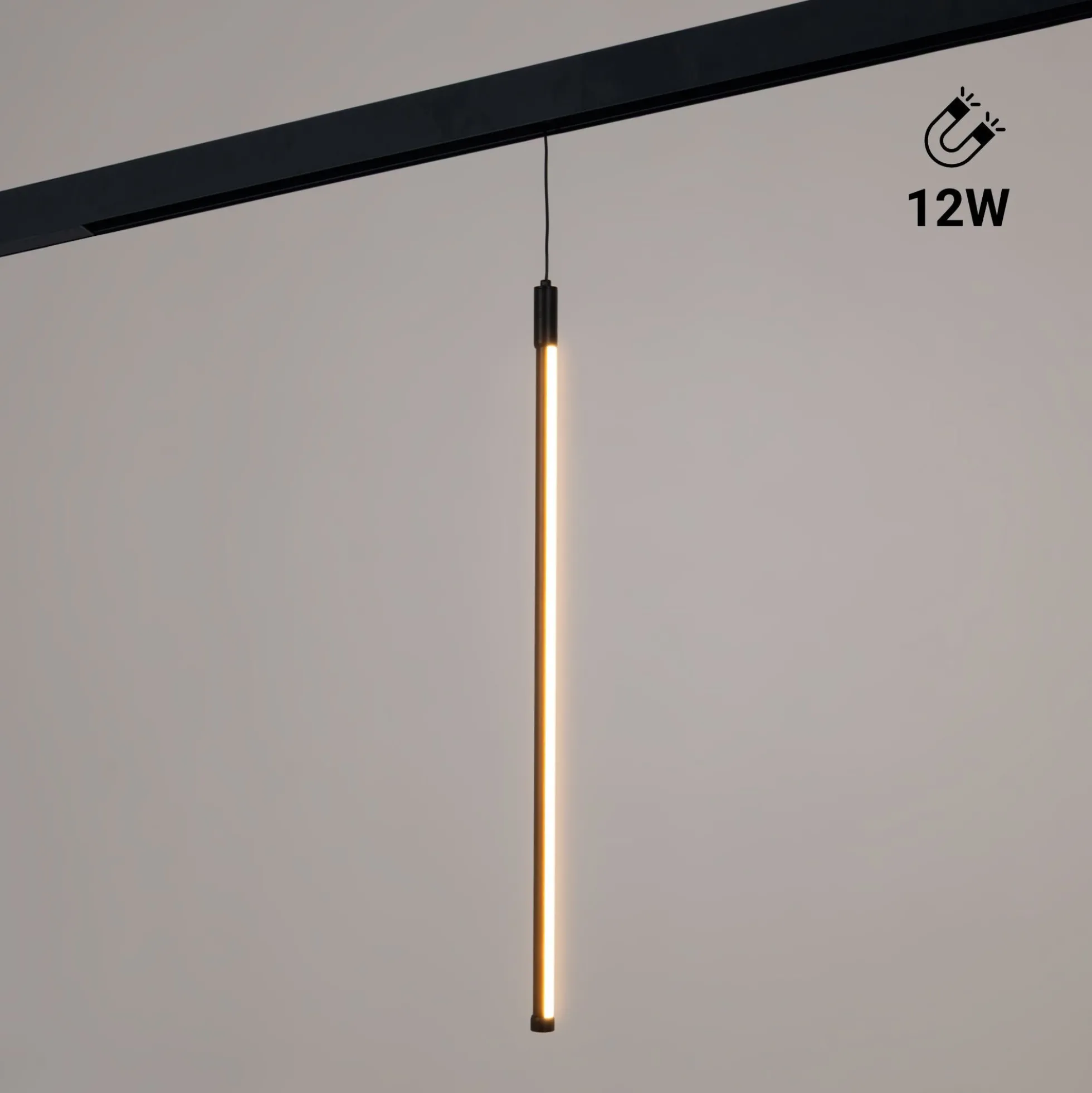 Lámpara colgante LED vertical para carril magnético - 48V - 12W - 2800K - Negra