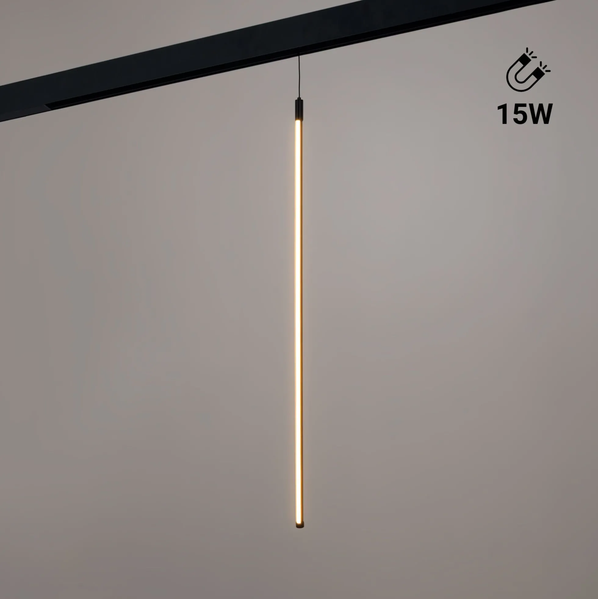 Lámpara colgante LED vertical para carril magnético - 48V - 15W - 2800K - Negra
