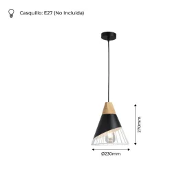 Lámpara colgante nórdica en metal y madera "ADOR"