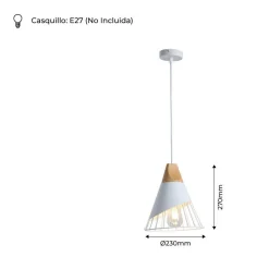 Lámpara colgante nórdica en metal y madera 