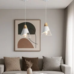 Lámpara colgante nórdica en metal y madera 