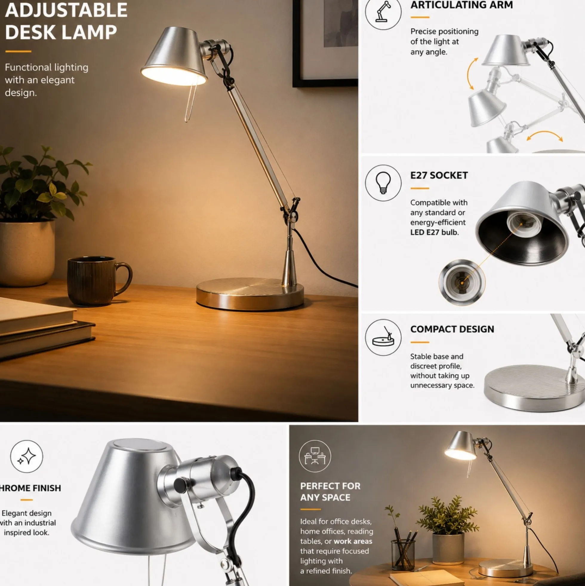 Lámpara de mesa de diseño "ATENEA XL" - Brazo articulado - E27