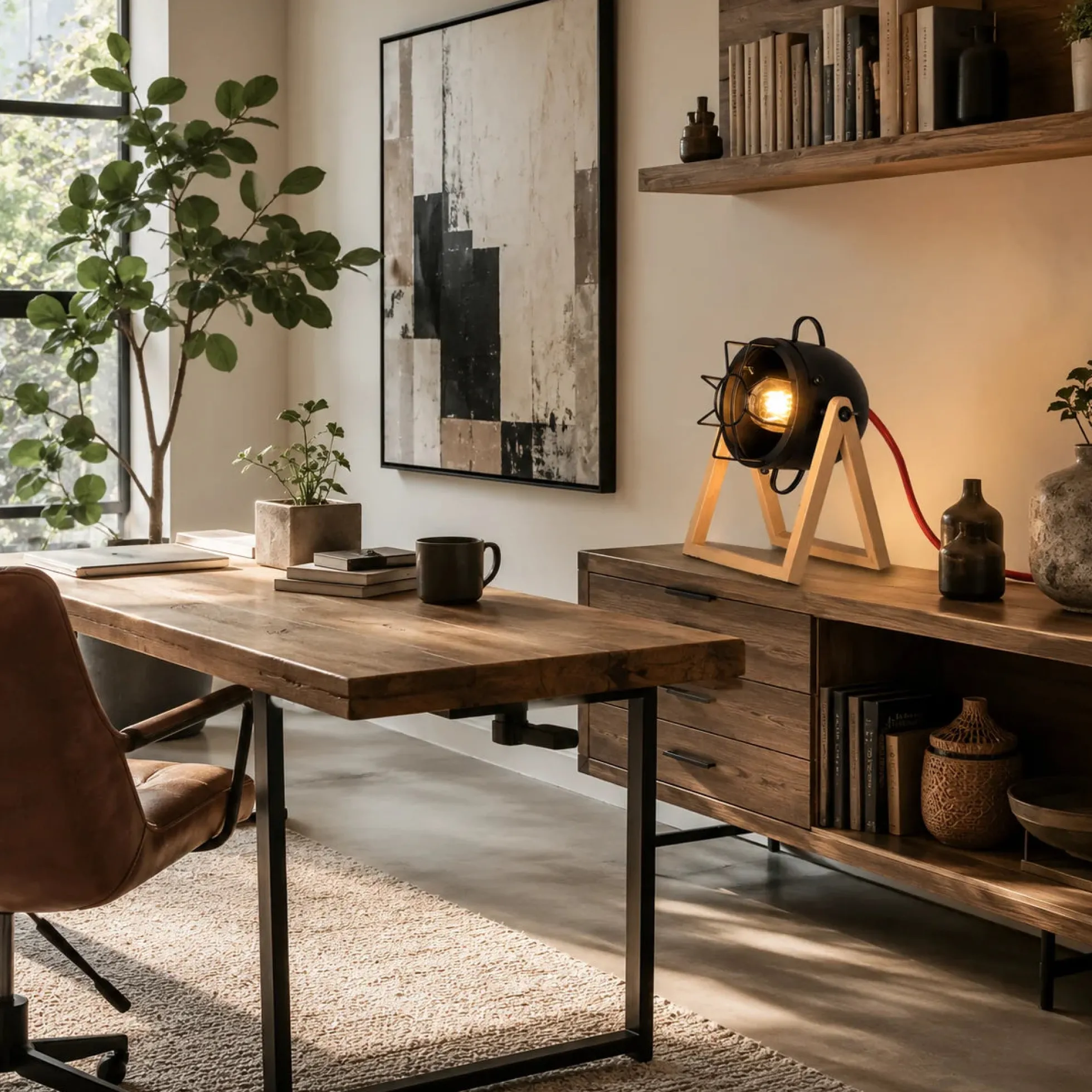 Lámpara de mesa de madera vintage "TACHICOM" E27