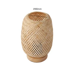 Lámpara de mesa de mimbre y madera