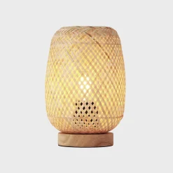 Lámpara de mesa de mimbre y madera