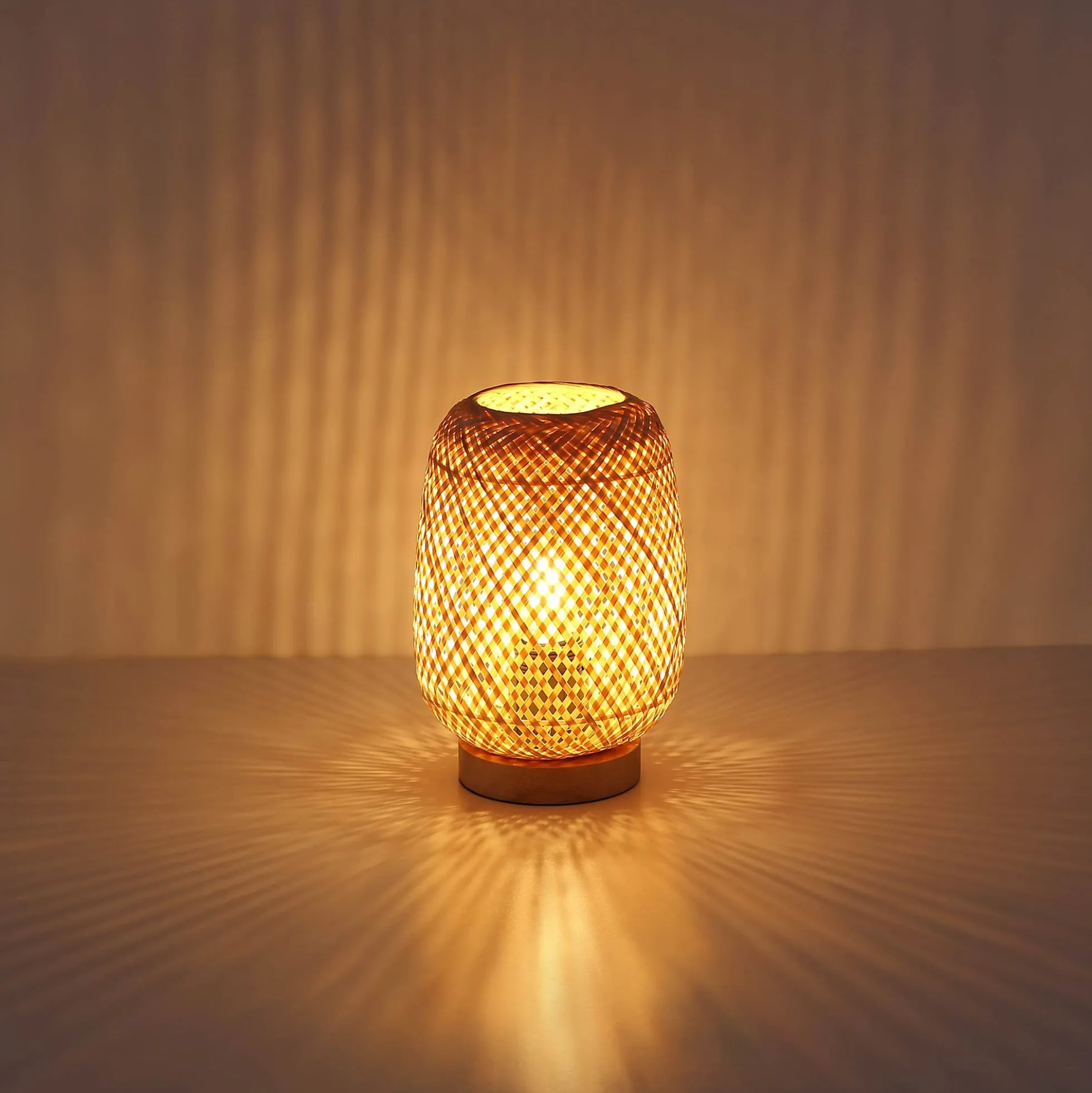 Lámpara de mesa de mimbre y madera "Ruka" - E27