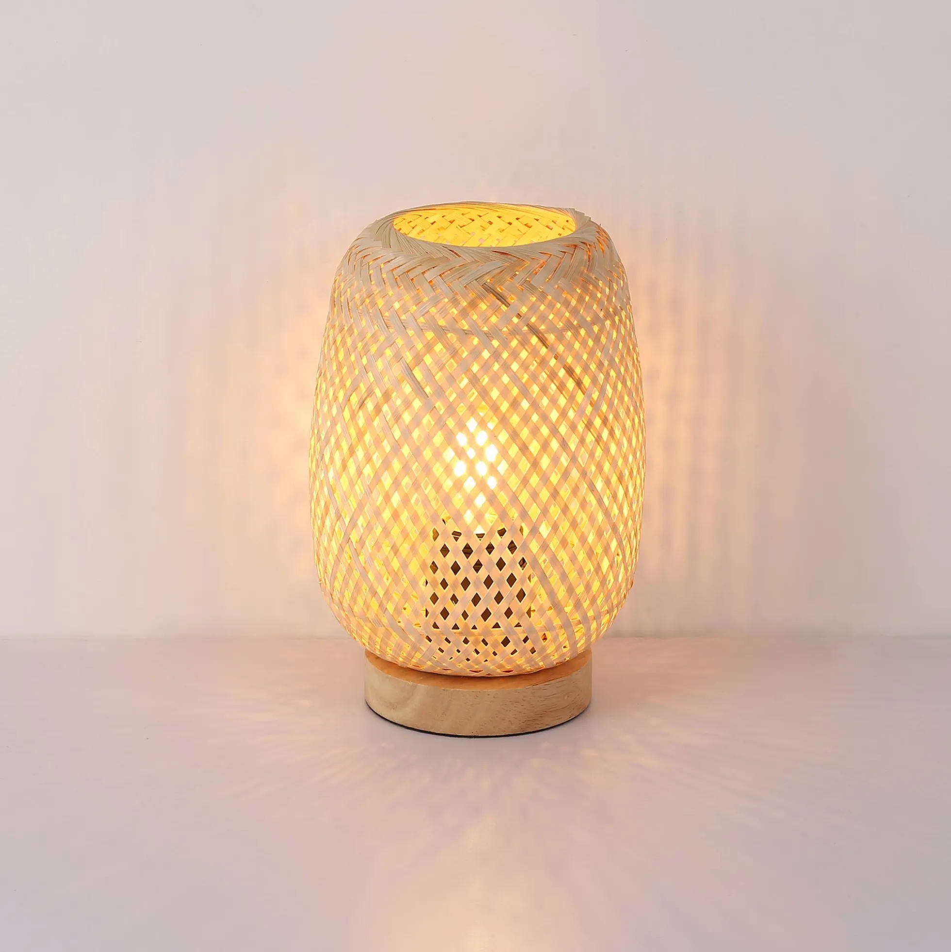 Lámpara de mesa de mimbre y madera "Ruka" - E27