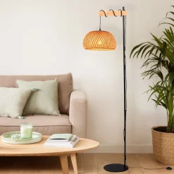 Lámpara de pie madera y mimbre 