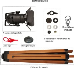 Lámpara de pie vintage con trípode 